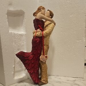 Elegant Couple Sculpture in Burgundy and Tan